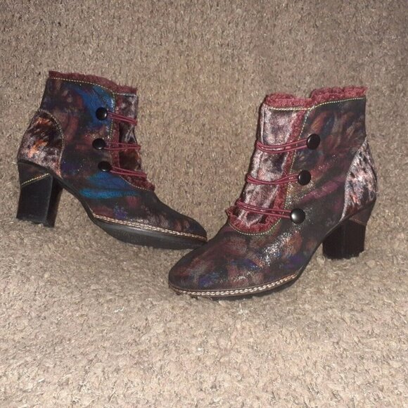 LAURA VITA-Amelia-Multicolor Velvet/Leather-Steampunk/Victorian Booties-Sz 37-NM - Picture 1 of 6